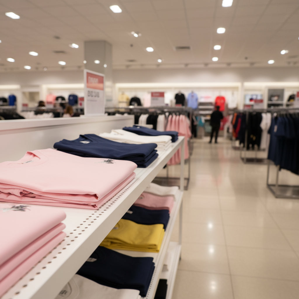 Folded pink t-shirt with a bee design on a white background