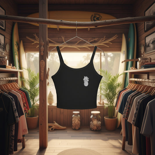 Black tank top with a pineapple design on a white background